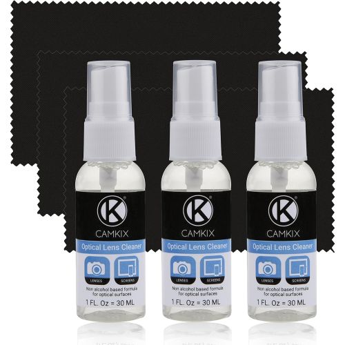  CamKix Lens and Screen Cleaning Kit - 3X Cleaning Spray, 3X Microfiber Cloth - Perfect to Clean The Lens of Your DSLR or GoPro Camera - Also Great for Your Smartphone, Tablet, Note