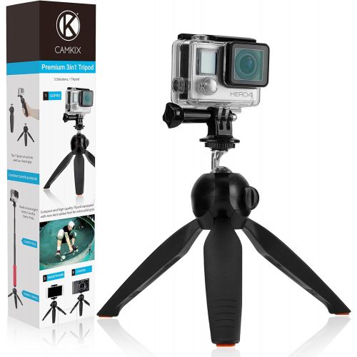  CamKix Premium 3in1 Tripod Base & Hand Stabilizer Grip Compatible with GoPro Hero 8 Black, 7, 6, 5, Black, Session, Hero 4, Session, Black, Silver, Hero+ LCD, 3+, 3, DJI Osmo Actio