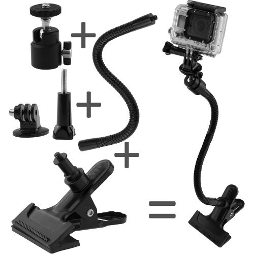  CamKix Clamp Mount Compatible with Gopro Hero 8, 7, 6, 5, Session, Hero 4, Session, Black, Silver, Hero+ LCD, 3+, 3, Compact Cameras and DJI Osmo Action