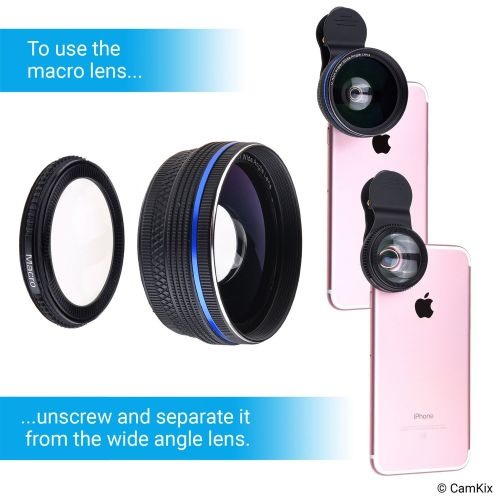  CamKix Universal 3in1 Lens Kit with Bluetooth Remote Control Camera Shutter + 18x Telephoto + Macro + Wide Angle Lenses - Awesome Mobile Photography for Apple iPhone, Samsung Galaxy, etc.