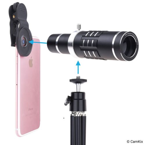  CamKix Universal 3in1 Lens Kit with Bluetooth Remote Control Camera Shutter + 18x Telephoto + Macro + Wide Angle Lenses - Awesome Mobile Photography for Apple iPhone, Samsung Galaxy, etc.