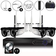 CamView 4CH 720P Wireless Security CCTV Surveillance System WiFi NVR Kits, 4CH 1.0MP Wireless WiFi Indoor/Outdoor IP Cameras, Audio Plug, P2P, 65FT Night Vision, 1TB HDD Pre-Instal