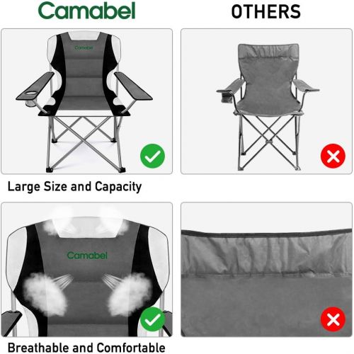  Camabel Folding Camping Chairs Outdoor Lawn Chair Padded Sports Chair Lightweight Fold up Camp Chairs High Weight Capacity Bag Chairs for Heavy Duty Beach Hiking Fishing Spectator