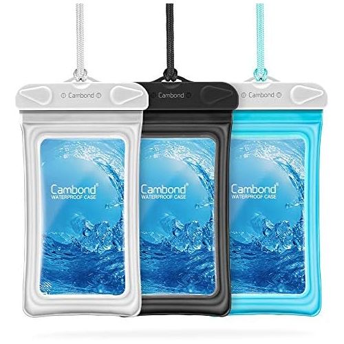  [아마존베스트]Cambond Floating Waterproof Phone Pouch, 3 Pack Waterproof Phone Case, Transparent PVC Water Proof Cell Phone Pouch Dry Bag with Lanyard for iPhone Xs Max XR X 8 7 6 Plus (White+Bl