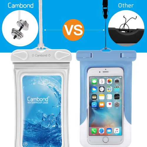  [아마존베스트]Cambond Floating Waterproof Phone Pouch, 3 Pack Waterproof Phone Case, Transparent PVC Water Proof Cell Phone Pouch Dry Bag with Lanyard for iPhone Xs Max XR X 8 7 6 Plus (White+Bl