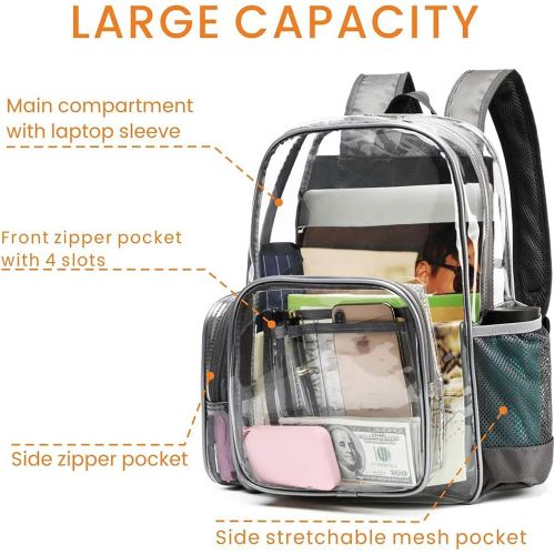  Clear Backpack, Cambond Heavy Duty Transparent Backpack with Reinforced Straps, See Through School Bag for College, Adults