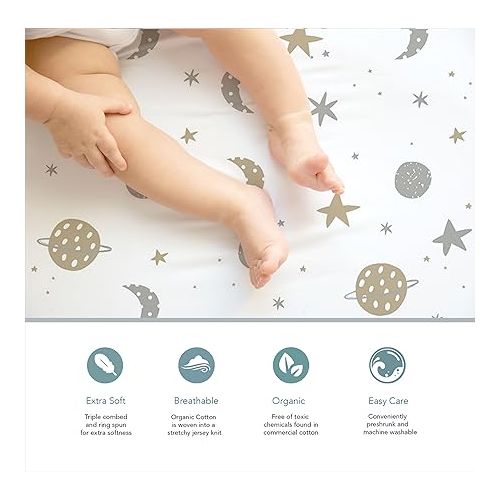  100% Organic Cotton 2 Pk of Bedside Sleeper Bassinet Fitted Mattress Sheets for Mika Micky, Baby Delight, Ronbei, Chicco, KoolerThings, Cloud Baby, AMKE, Angelbliss, Maxi-COSI, Arm's Reach, and More.