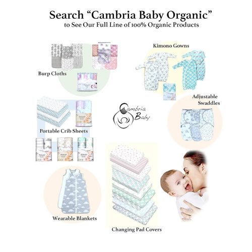  Cambria Baby 6 Pack Extra Large GOTS Certified Organic Cotton Burp Cloths, Unisex, Reversible, with 3 Layer Inner Fleece Absorbency, 10x22, Neutral Patterns Boys and Girls