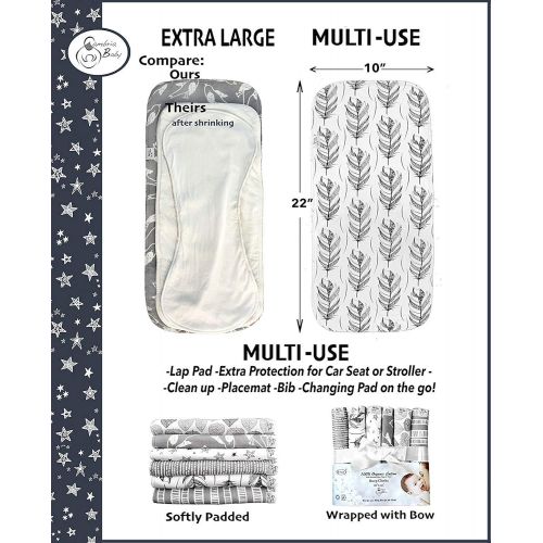  Cambria Baby 6 Pack Extra Large GOTS Certified Organic Cotton Burp Cloths, Unisex, Reversible, with 3 Layer Inner Fleece Absorbency, 10x22, Neutral Patterns Boys and Girls