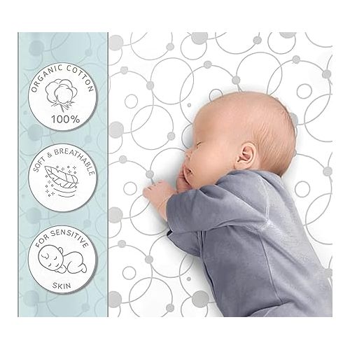  100% Organic Cotton 2 Pk of Bedside Sleeper Bassinet Fitted Mattress Sheets for Mika Micky, Baby Delight, and Ronbei,& Others,+ 2 Side Snap Kimono Gowns 0-6 Mo.