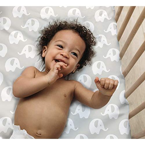  [아마존베스트]Cambria Baby 100% Organic Cotton Sheets for Pack n Play and Other Portable/Mini Cribs, Gray/White Unisex 2...