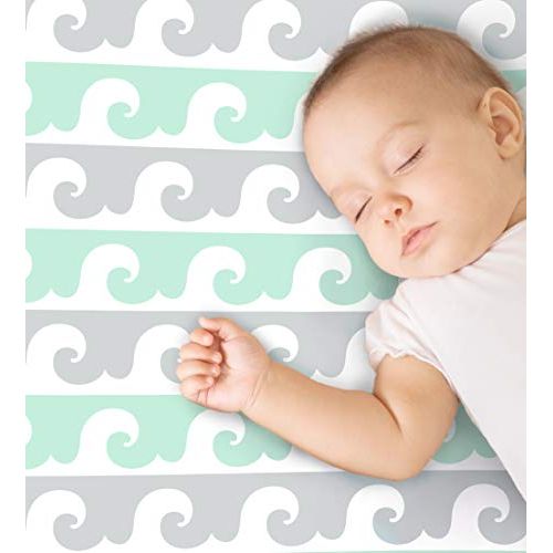  [아마존베스트]Cambria Baby 2 Pack 100% Organic Cotton Fitted Sheets for Pack n Play and Other Portable/Mini Cribs, Mint/Gray, Unisex for Boy or Girl, 2 Pack, Playard and Mattress