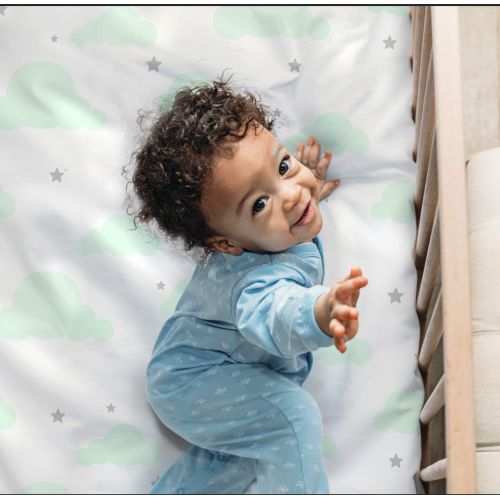  [아마존베스트]Cambria Baby 2 Pack 100% Organic Cotton Fitted Sheets for Pack n Play and Other Portable/Mini Cribs, Mint/Gray, Unisex for Boy or Girl, 2 Pack, Playard and Mattress