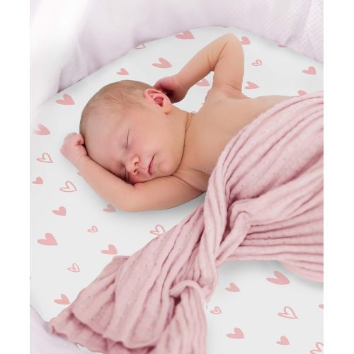  [아마존베스트]Cambria Baby 3 Pack Organic Cotton Fitted Bassinet Sheets for Girl, Tiny Tulips, Hearts and Stripes