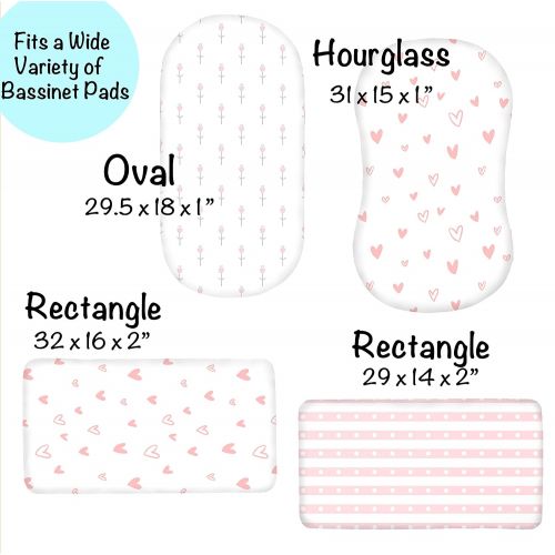  [아마존베스트]Cambria Baby 3 Pack Organic Cotton Fitted Bassinet Sheets for Girl, Tiny Tulips, Hearts and Stripes