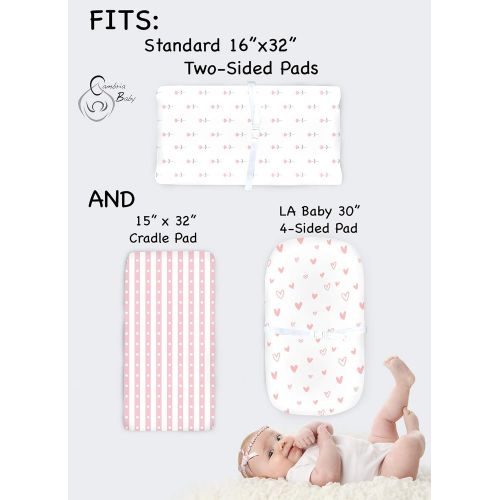  Cambria Baby 100% Organic Cotton Changing Pad Covers or Cradle Sheets with Reinforced Safety Strap Holes. Soft, Pre-Shrunk and Machine Washable. in a Pink/White Patterns for Girls.