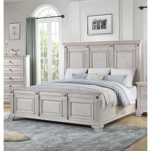  Cambridge 98118BQU-WH Heritage, Light Wash Queen-Size Bed Frame