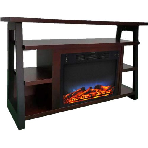  Cambridge 32-in. Sawyer Industrial Electric Fireplace Mantel with Realistic Log Display and LED Color Changing Flames, Mahogany