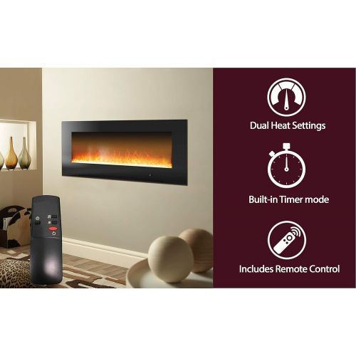  CAMBRIDGE 56-in. Metropolitan Wall-Mount Black with Crystal Rock Display, CAMBR56WMEF-1BLK Electric Fireplace