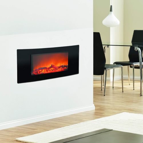  CAMBRIDGE 35-in. Callisto Curved Wall Mount Crystal Display, Timer, and Remote, Black, CAMBR35WMEF-2BLK Electric Fireplace