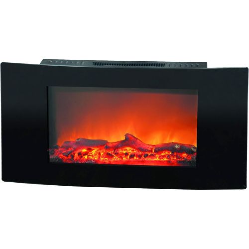  CAMBRIDGE 35-in. Callisto Curved Wall Mount Crystal Display, Timer, and Remote, Black, CAMBR35WMEF-2BLK Electric Fireplace