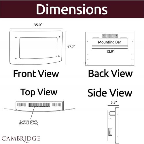  CAMBRIDGE 35-in. Callisto Curved Wall Mount Crystal Display, Timer, and Remote, Black, CAMBR35WMEF-2BLK Electric Fireplace