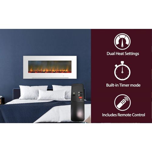  CAMBRIDGE 56-in. Metropolitan Wall-Mount White with Burning Log Display, CAMBR56WMEF-2WHT Electric Fireplace