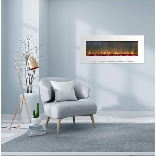  CAMBRIDGE 56-in. Metropolitan Wall-Mount White with Burning Log Display, CAMBR56WMEF-2WHT Electric Fireplace