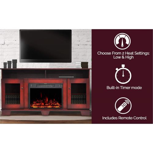  CAMBRIDGE Savona Heater with 59-in. Cherry TV Stand, Enhanced Log Display, Multi-Color Flames, and Remote, CAM6022-1CHRLG3 Electric Fireplace