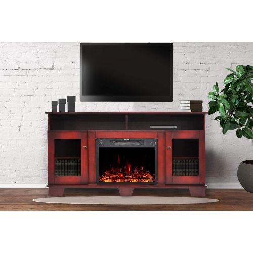  CAMBRIDGE Savona Heater with 59-in. Cherry TV Stand, Enhanced Log Display, Multi-Color Flames, and Remote, CAM6022-1CHRLG3 Electric Fireplace