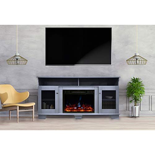  CAMBRIDGE Savona Electric Fireplace Heater with 59 Blue TV Stand, Enhanced Log Display, Multi-Color Flames, and Remote, Slate Wood