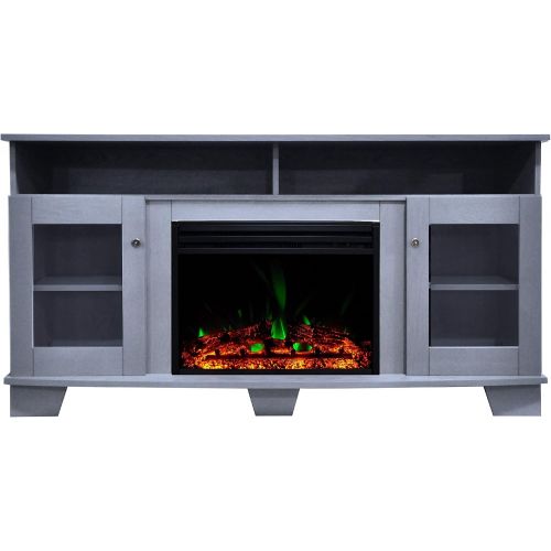  CAMBRIDGE Savona Electric Fireplace Heater with 59 Blue TV Stand, Enhanced Log Display, Multi-Color Flames, and Remote, Slate Wood