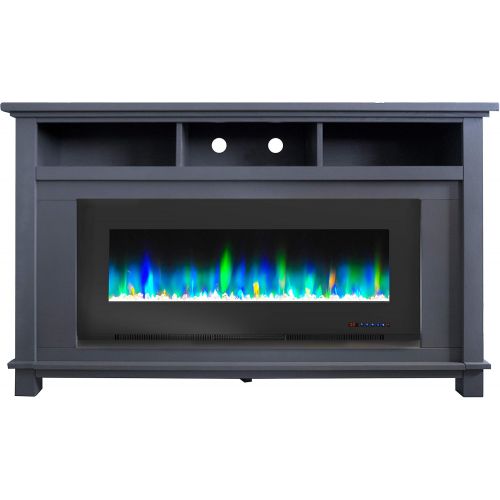  CAMBRIDGE Slate Blue San Jose Electric Fireplace TV Stand Color-Changing LED Flames and Crystal Rock Display