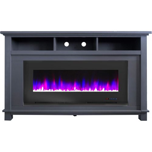  CAMBRIDGE Slate Blue San Jose Electric Fireplace TV Stand Color-Changing LED Flames and Crystal Rock Display