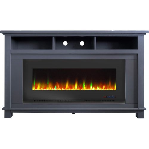  CAMBRIDGE Slate Blue San Jose Electric Fireplace TV Stand Color-Changing LED Flames and Crystal Rock Display