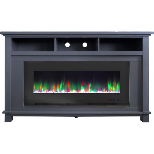  CAMBRIDGE Slate Blue San Jose Electric Fireplace TV Stand Color-Changing LED Flames and Crystal Rock Display