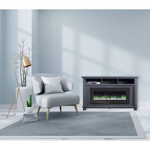  CAMBRIDGE Slate Blue San Jose Electric Fireplace TV Stand Color-Changing LED Flames and Crystal Rock Display