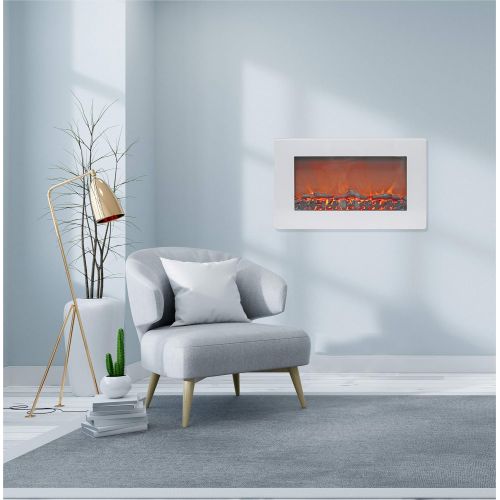  CAMBRIDGE Callisto 30 in. Wall-Mount White, LED Heater with Log Display, CAMBR30WMEF-2WHT Electric Fireplace