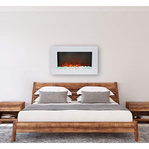  CAMBRIDGE 30-in. Callisto Wall Mount Crystal Display, Timer, and Remote, White, CAMBR30WMEF-1WHT Electric Fireplace