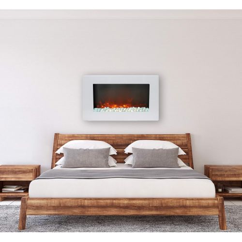  CAMBRIDGE 30-in. Callisto Wall Mount Crystal Display, Timer, and Remote, White, CAMBR30WMEF-1WHT Electric Fireplace