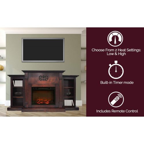 CAMBRIDGE 72-in. Sanoma Mahogany with Built-in Bookshelves and a 1500W Charred Log Insert, CAMBR7233-1MAH Electric Fireplace