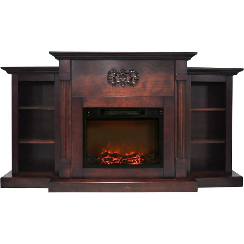  CAMBRIDGE 72-in. Sanoma Mahogany with Built-in Bookshelves and a 1500W Charred Log Insert, CAMBR7233-1MAH Electric Fireplace