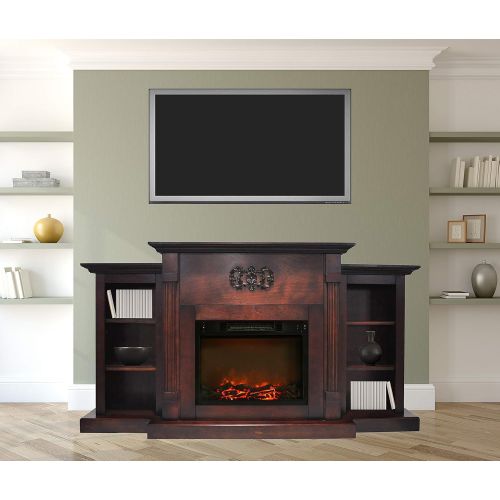  CAMBRIDGE 72-in. Sanoma Mahogany with Built-in Bookshelves and a 1500W Charred Log Insert, CAMBR7233-1MAH Electric Fireplace