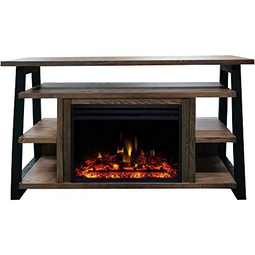  CAMBRIDGE 53x15x32 Sawyer Industrial Electric Fireplace Mantel TV Stand Console with Shelves, Remote Control, Enhanced, Log Flame Insert with Color Changing LED Lights, Walnut - CA