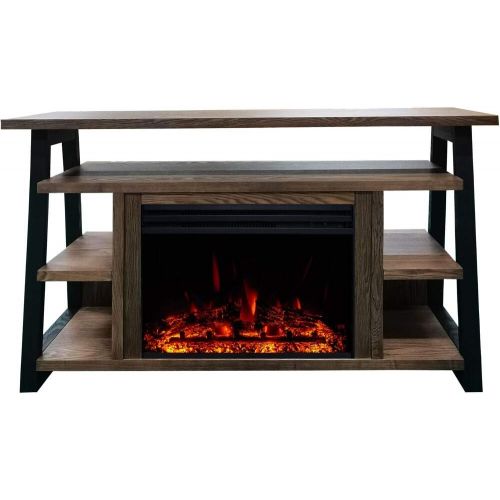  CAMBRIDGE 53x15x32 Sawyer Industrial Electric Fireplace Mantel TV Stand Console with Shelves, Remote Control, Enhanced, Log Flame Insert with Color Changing LED Lights, Walnut - CA