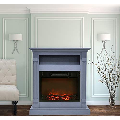  CAMBRIDGE Slate Blue Sienna 34 in. Electric Fireplace w/ 1500W Log Insert Mantel