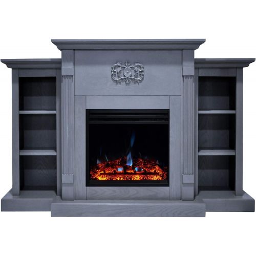  CAMBRIDGE Sanoma Electric Fireplace Heater with 72 Mantel, Bookshelves, Enhanced Log Display, Multi-Color Flames, and Remote, Slate Blue