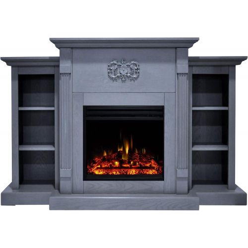  CAMBRIDGE Sanoma Electric Fireplace Heater with 72 Mantel, Bookshelves, Enhanced Log Display, Multi-Color Flames, and Remote, Slate Blue