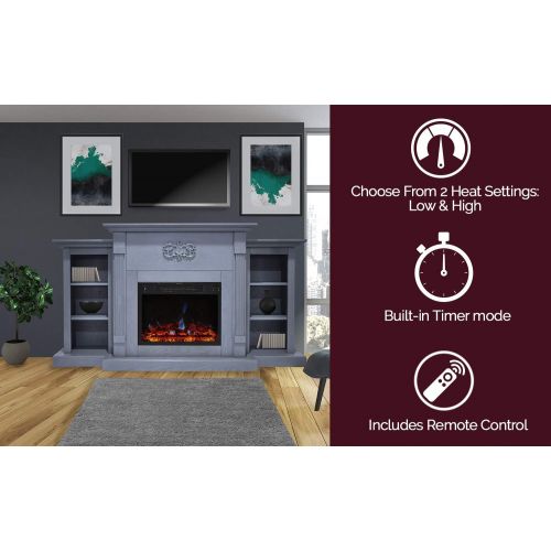  CAMBRIDGE Sanoma Electric Fireplace Heater with 72 Mantel, Bookshelves, Enhanced Log Display, Multi-Color Flames, and Remote, Slate Blue