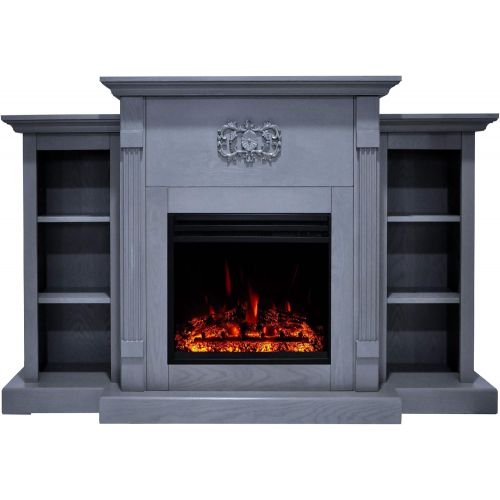  CAMBRIDGE Sanoma Electric Fireplace Heater with 72 Mantel, Bookshelves, Enhanced Log Display, Multi-Color Flames, and Remote, Slate Blue